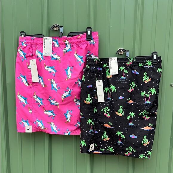 Men's Elastic Waist Swim Trunks Shorts 6" Inseam Beach Vacation 2-Pack Size 3XL - Picture 1 of 13